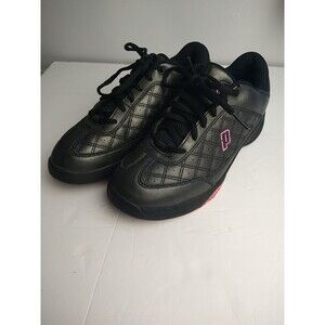 Prince Woman's 7.5 Sneakers Black Pink Lace up Shockeraser Quilted Active Wear